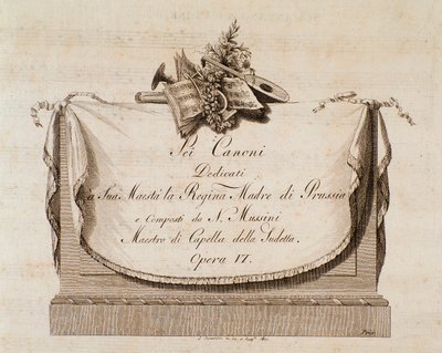 Frontispiece of musical score of Sei canoni dedicated to the Queen of Prussia by Italian School