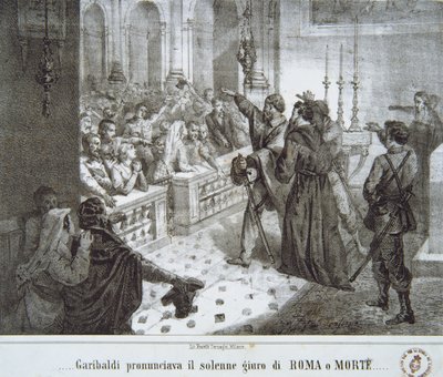 Garibaldi pronouncing the famous phrase, Rome or Death by Italian School
