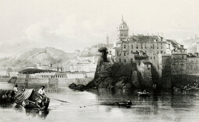 Genoa marina wall with Villa Doria Pamphili in background, engraving, Italy by Italian School