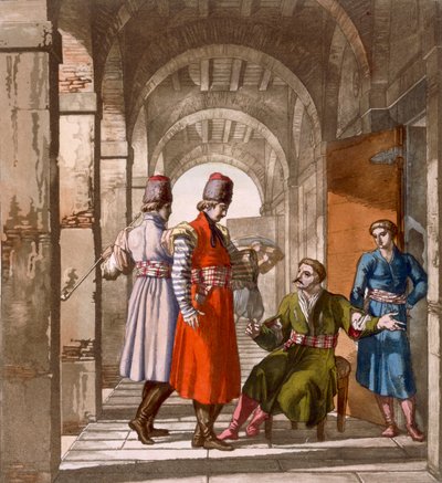 Georgian Men Chatting and Smoking in an Arcade, c.1820s-30s by Italian School