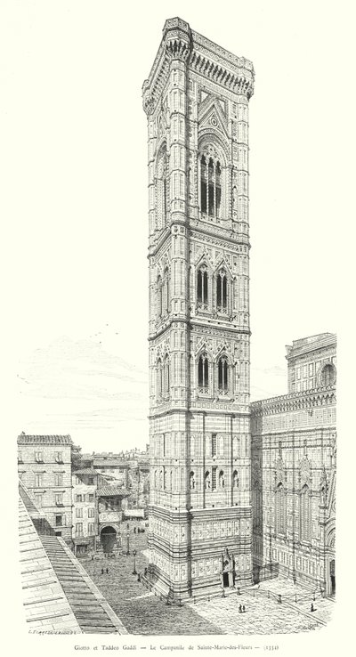 Giotto and Taddeo Gaddi, The Campanile of Santa Maria del Fiore (engraving) by Italian School