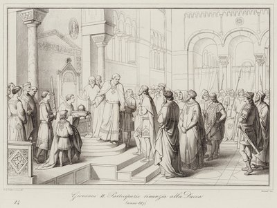 Giovanni II Partecipazio renounces the Duchy, 887 by Italian School