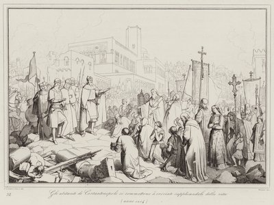 The inhabitants of Constantinople submit to the crusaders begging for their lives by Italian School