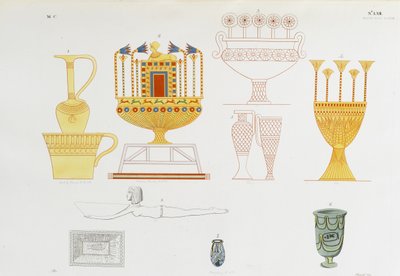 Gold vessels and glass jars from Theban tomb by Italian School