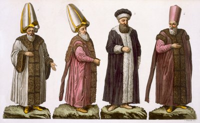 Grand Visir, Caim-Mecam, Reis-Efendi and Khodjakian, plate 15 from Part III, Volume I of The History of the Nations, engraved by C. Botticella by Italian School