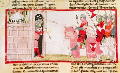 Guelfs block Ghibellines from re-entering the city, miniature from the Cronica by Giovanni Villani by Italian School