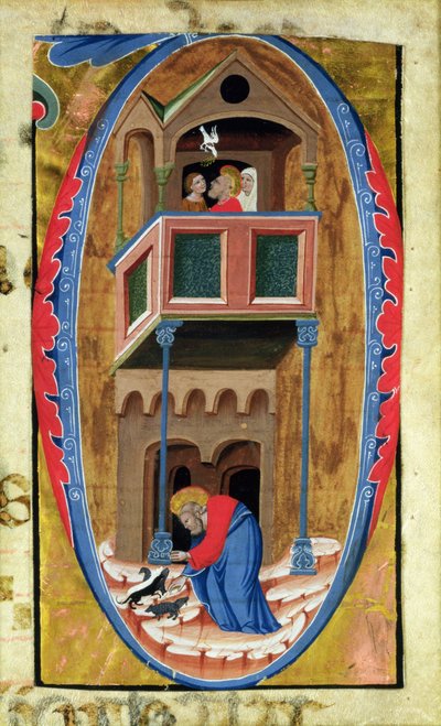 Historiated initial D depicting scenes from the Legend of a Saint, late 14th century by Italian School