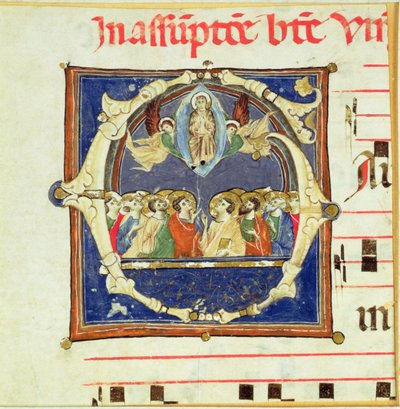 Historiated initial G depicting the Assumption of the Virgin by Italian School