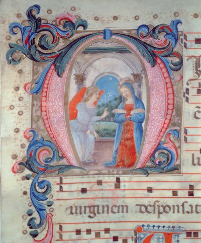 Historiated initial N with the Annunciation, Florentine School by Italian School