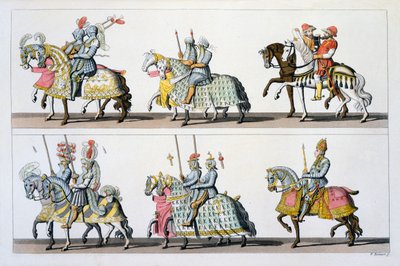 Holy Roman Empire: Participants in a tournament at the Castle of Luxembourg in the time of Maximilian I, from Costumi dei Romani, Svizzeri.. c.1800-18 by Italian School