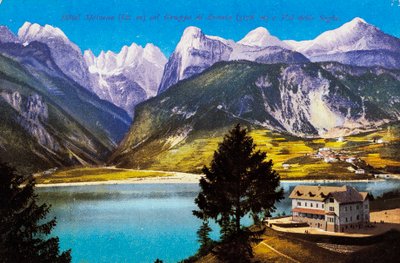 Hotel Molveno with Brenta Group and Val delle Seghe, postcard by Italian School