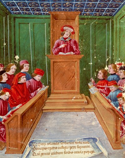 Teaching notarial law at the University of Bologna. Miniature from a 15th century manuscript Museo Civico, Bologna by Italian School