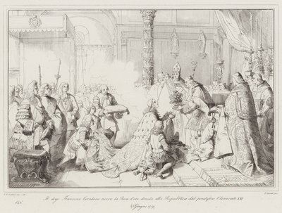 The Doge Francesco Loredano receives the Golden Rose given to the Republic by Pope Clement XIII by Italian School