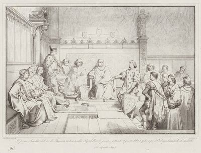 The first Herald of the King of France declares war to the Republic by throwing the gauntlet by Italian School