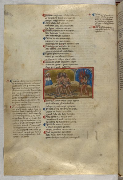Inferno: A group of thieves, one of whom, Vanni Fucci, is attacked by a dragon and devoured by flames by Italian School