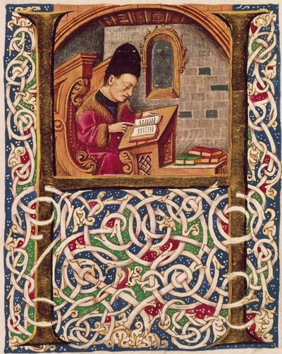 Initial Capital Letter Depicting a Man Wearing a Hat by Italian School