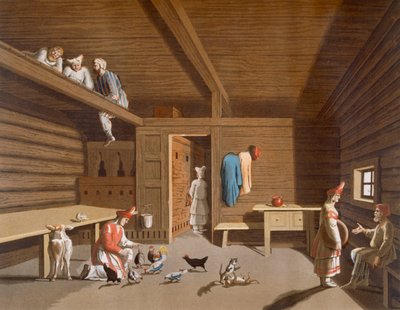 Interior of a Russian peasant home, c.1820s-30s by Italian School