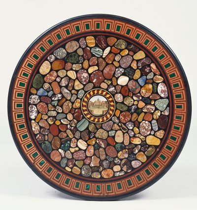 Italian specimen marble circular table top centred around a micro mosaic of St. Peter