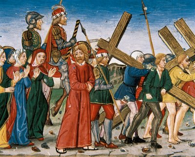 Jesus Leads to Calvary and the Holy Women on the Way. Manuscript of Cristobal de Predis (1440-1486) by Italian School
