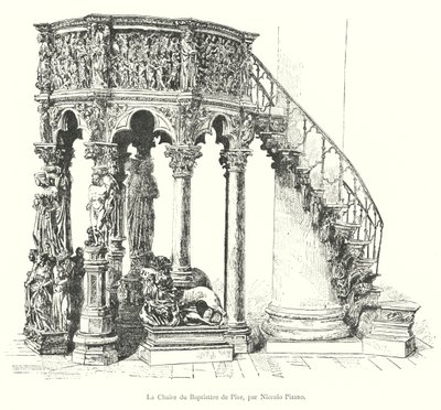 The Pulpit of the Baptistery of Pisa by Niccolo Pisano (engraving) by Italian School