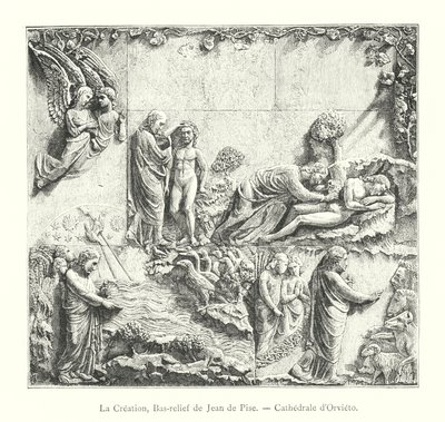 The Creation, Bas-relief by Giovanni Pisano, Orvieto Cathedral (engraving) by Italian School