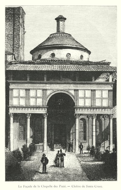 The Facade of the Chapel of the Pazzi, Cloister of Santa Croce (engraving) by Italian School
