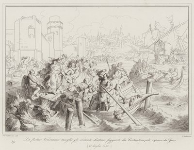 The Venetian Fleet Rescues Latin Inhabitants Fleeing from Constantinople Captured by Greeks by Italian School