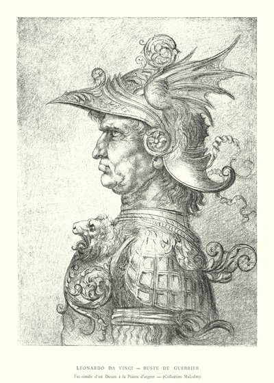Leonardo da Vinci, Bust of a Warrior, Facsimile of a Drawing in Silverpoint, Malcolm Collection by Italian School