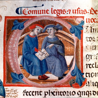 Letterline decorated with two characters by Italian School