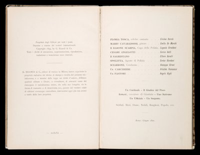 Libretto of Tosca by Giacomo Puccini, Edition Ricordi, Italy by Italian School