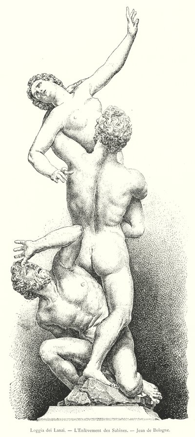 Loggia dei Lanzi, The Rape of the Sabine Women, by Giambologna (engraving) by Italian School