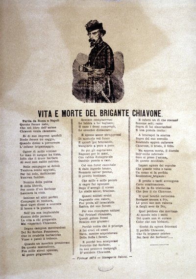 Lyrics of a popular song about the robbers of Chiavone by Italian School