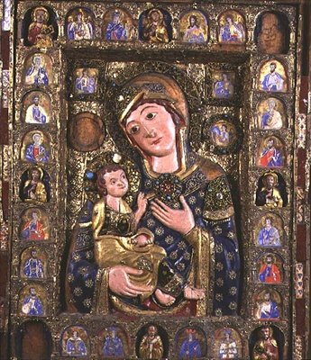 Madonna and Child with Evangelists and Prophets, central panel of triptych (detail) by Italian School