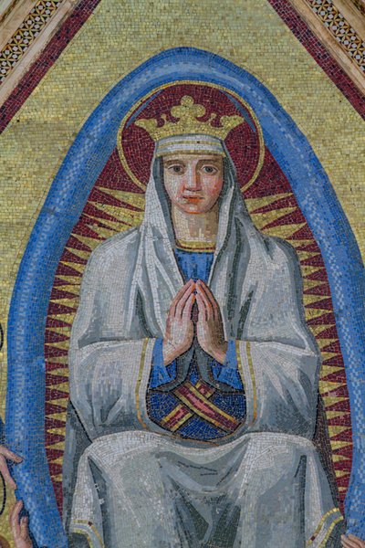 Madonna in mandorla, detail from Assumption of Mary into glory, mosaic, gable of central entrance, facade of Orvieto cathedral, Umbria, Italy by Italian School