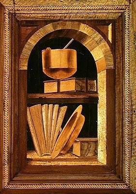 Marquetry Panel of a Still Life with Books by Italian School