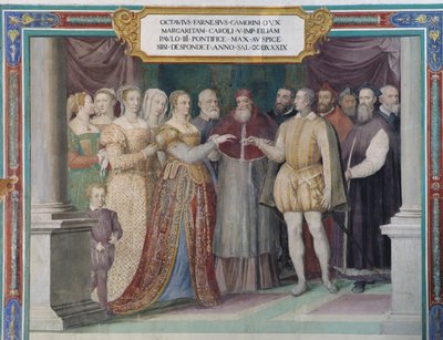 Marriage of Ottavio Farnese and Margaret of Austria, daughter of Charles V, by Pope Paul III Farnese by Italian School