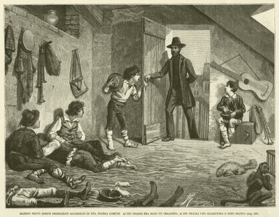 Mazzini Found These Unfortunates Lodged in a Common Room, the Older Ones Were Given a Barrel Organ, the Younger Ones a Squirrel or White Mouse (engraving) by Italian School