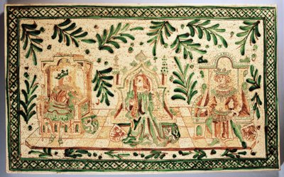 Decorative plaque depicting Constance of Hauteville, Roger of Sicily and Frederick II of Hohenstaufen by Italian School