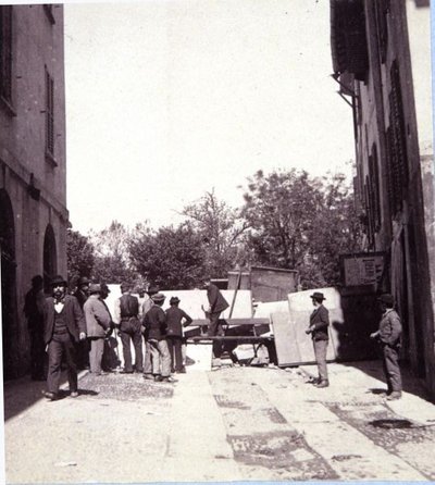Men Erecting Barricades at Porta Garibaldi, During the Riots in Milan, 6th-9th May 1898 by Italian School