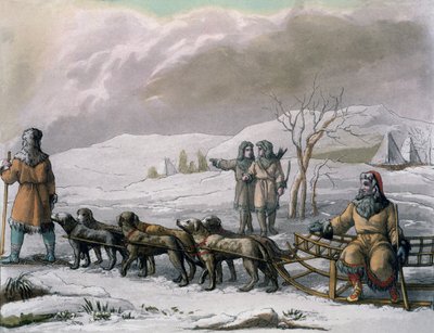Men of Kamchatska, with a dog sleigh, from Costumi dei... by Giulio Ferrario, c.1820s-30s by Italian School