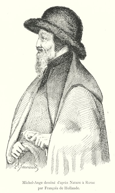 Michelangelo Drawn from Nature in Rome by Francois de Hollande (engraving) by Italian School