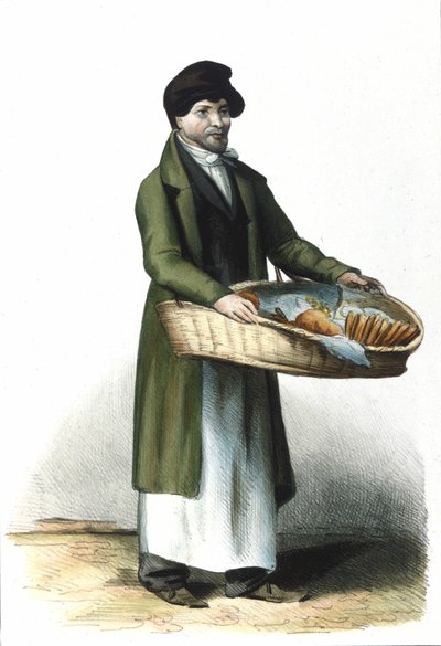 Milanese Metier: a seller of biscuits and cakes. 1830 Locarno engraving by Italian School
