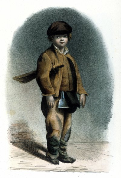 Milanese metier: a chimney sweep. 1830 Locarno engraving by Italian School