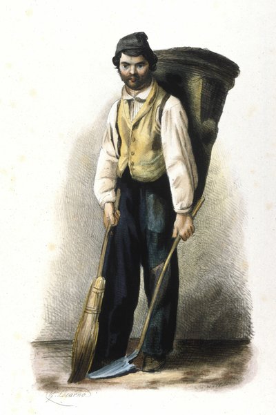 Milanese street sweeper. 1830 Locarno engraving by Italian School