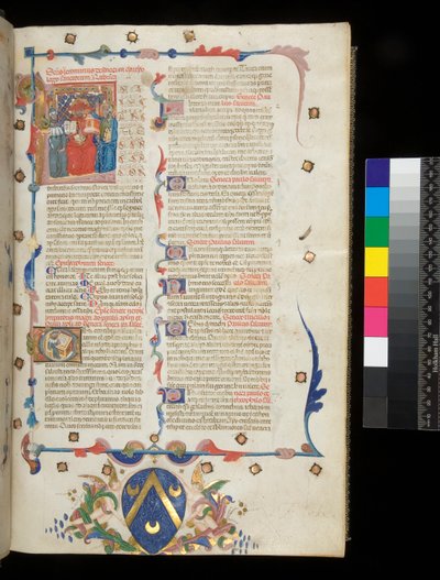 Ms 390. Seneca the Younger, Opera, and Seneca the Elder, Excerpta controversiarum, f.1r. Incipit page with historiated initial [L] housing Jerome, St Paul and Seneca, Veneto by Italian School