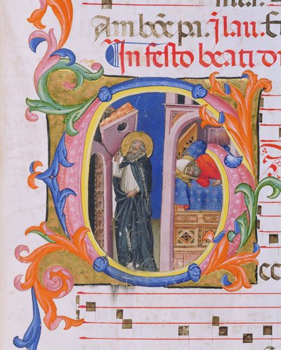 Historiated Initial G Depicting St. Dominic Upholding the Church and the Dream of Pope Honorius III from Psalter H from San Marco e Cenacoli by Italian School