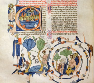 Christ Speaking to Angels and Scenes of Medieval Daily Life (Farming, Fishing and Praying, Miniatures from the Liber Quatuor Sententiarum by Petrus Lombardus) by Italian School