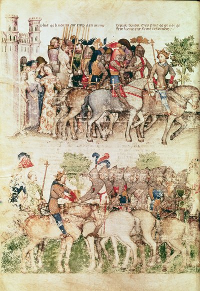Arthur and his knights setting out on the quest for the Holy Grail, from the Queste del Saint Graal by Italian School