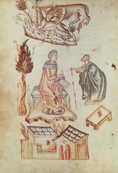 An open-air medical consultation in antiquity, from a collection of scientific texts by Italian School