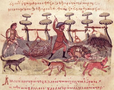 Hunting with Nets, illustration from the Cynegetica by Oppian by Italian School